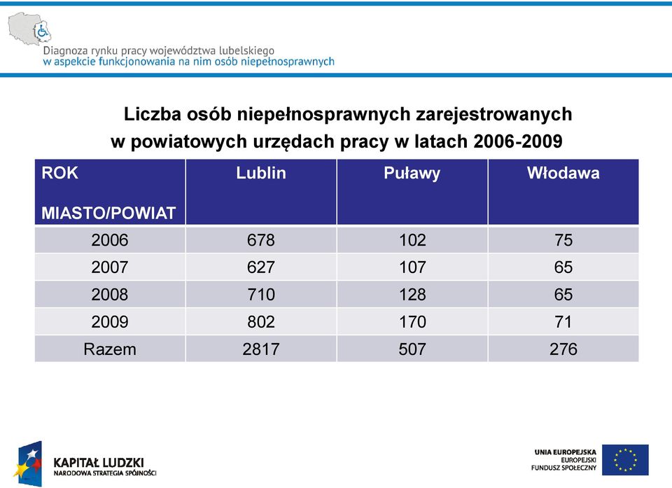 Lublin Puławy Włodawa MIASTO/POWIAT 2006 678 102 75