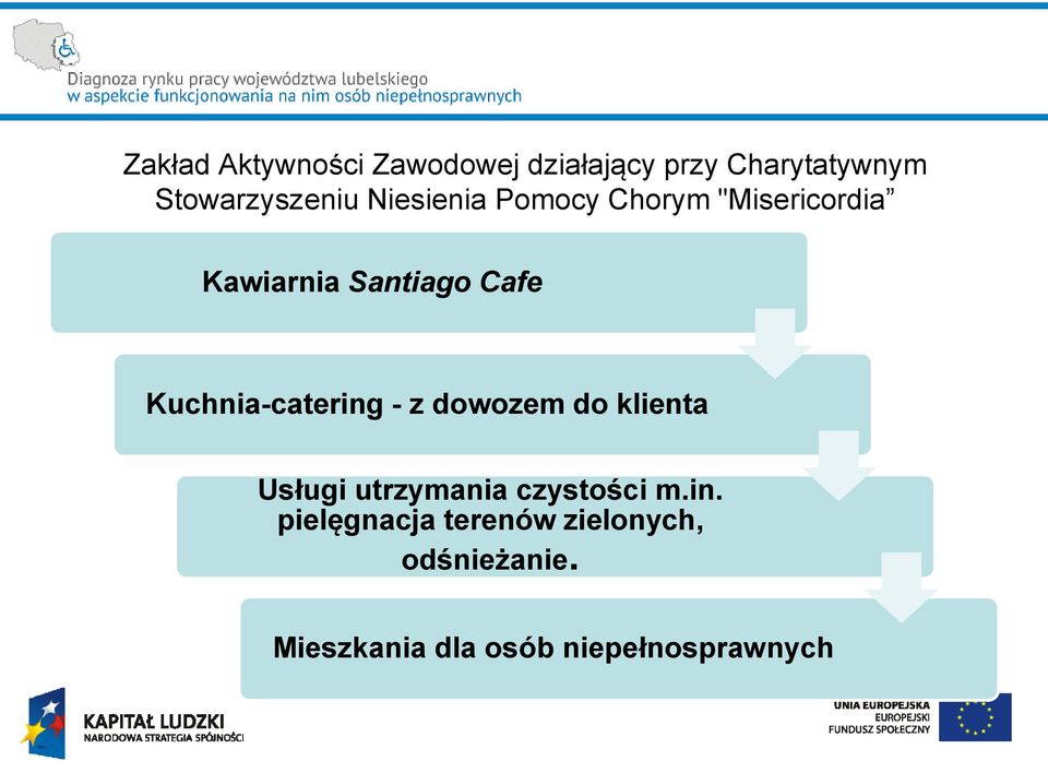 Kuchnia-catering - z dowozem do klienta Usługi utrzymania czystości m.in. pielęgnacja terenów zielonych, odśnieżanie.