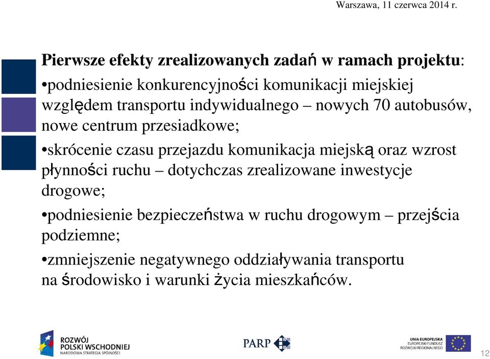 miejską oraz wzrost płynności ruchu dotychczas zrealizowane inwestycje drogowe; podniesienie bezpieczeństwa w ruchu