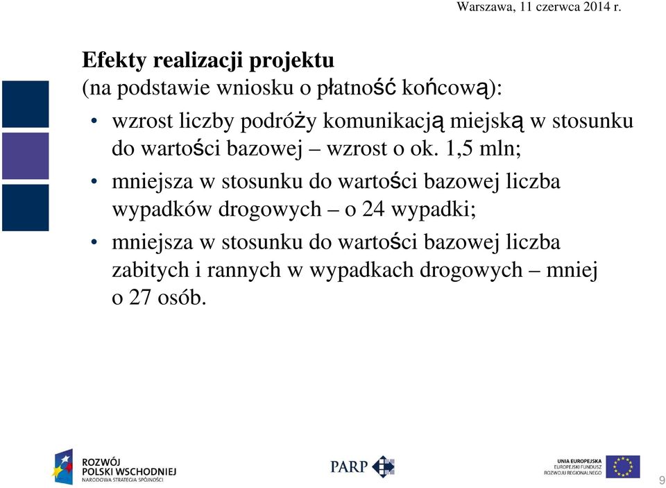 1,5 mln; mniejsza w stosunku do wartości bazowej liczba wypadków drogowych o 24