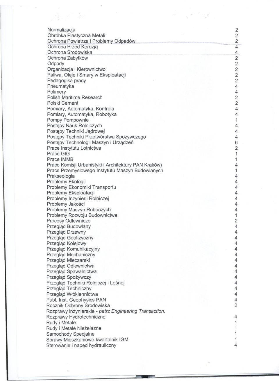 Kontrola Pomiary, Automatyka, Robotyka Pompy Pompownie Postepy Nauk Rolniczych Postepy Techniki Jadrowej Postepy Techniki Przetwórstwa Spozywczego Postepy Technologii Maszyn i Urzadzen Prace