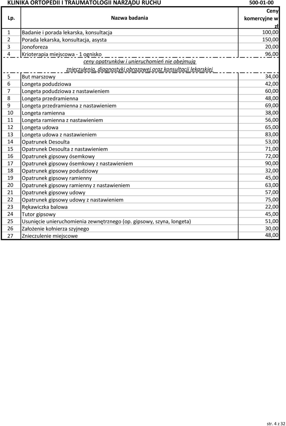 nastawieniem 60,00 8 Longeta przedramienna 48,00 9 Longeta przedramienna z nastawieniem 69,00 10 Longeta ramienna 38,00 11 Longeta ramienna z nastawieniem 56,00 12 Longeta udowa 65,00 13 Longeta