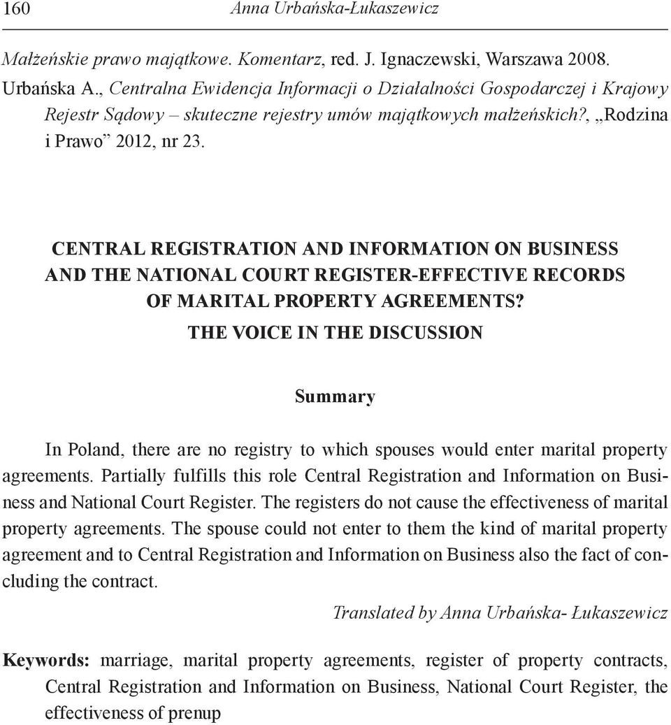 CENTRAL REGISTRATION AND INFORMATION ON BUSINESS AND THE NATIONAL COURT REGISTER-EFFECTIVE RECORDS OF MARITAL PROPERTY AGREEMENTS?