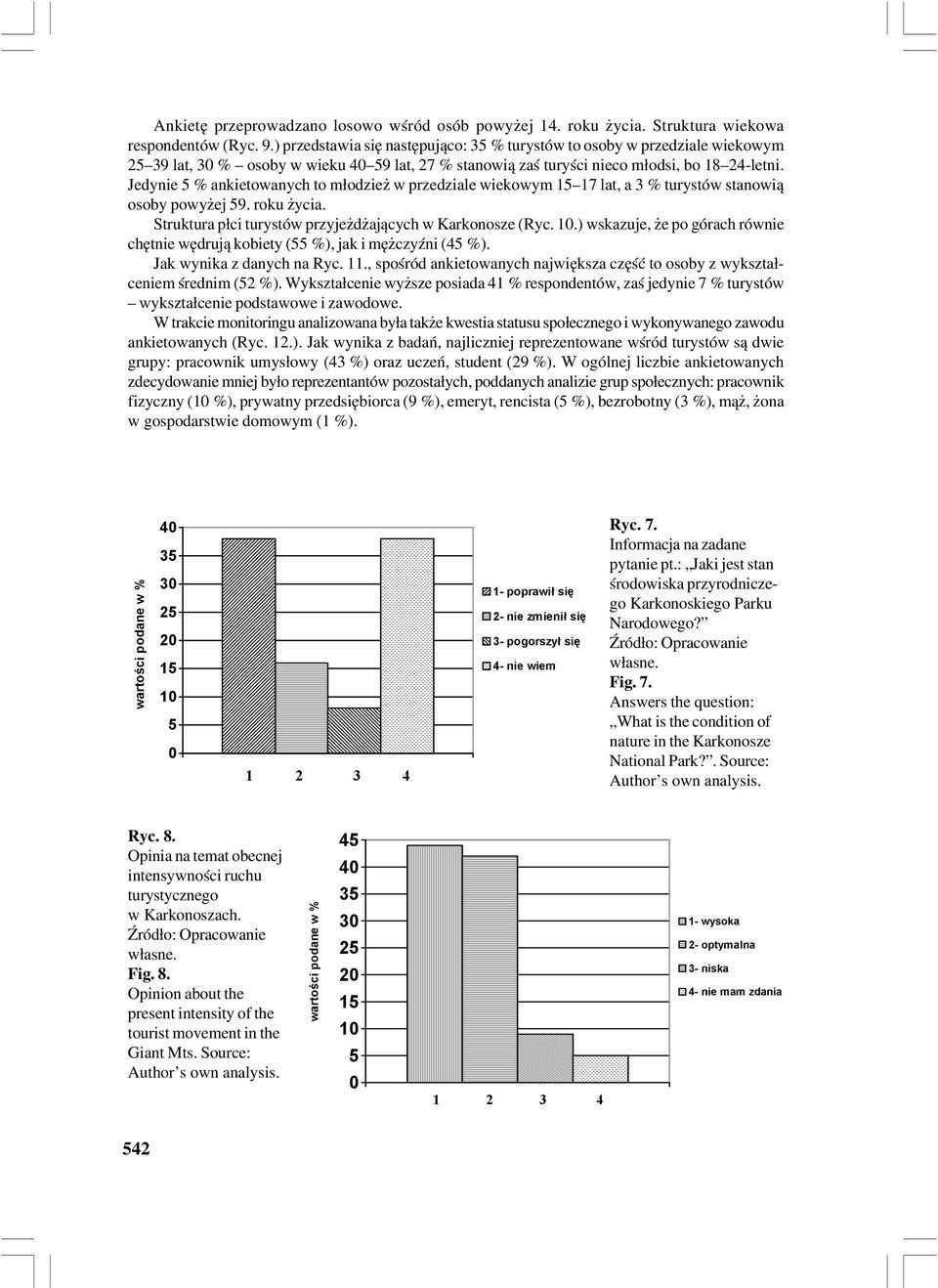 Jedynie % ankietowanych to młodzież w przedziale wiekowym 17 lat, a 3 % turystów stanowią osoby powyżej 9. roku życia. Struktura płci turystów przyjeżdżających w Karkonosze (Ryc. 1.) wskazuje, że po górach równie chętnie wędrują kobiety ( %), jak i mężczyźni (4 %).