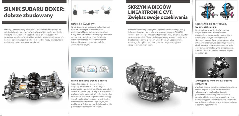 Dzięki temu silnik, a zatem i cały samochód, ma niżej położony środek ciężkości, może być niższy, a w rezultacie ma bardziej zrównoważony rozkład mas.