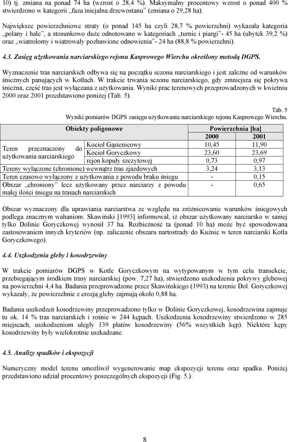 wiatrołomy i wiatrowały pozbawione odnowienia - 24 ha (88,8 % powierzchni). 4.3. Zasięg użytkowania narciarskiego rejonu Kasprowego Wierchu określony metodą DGPS.