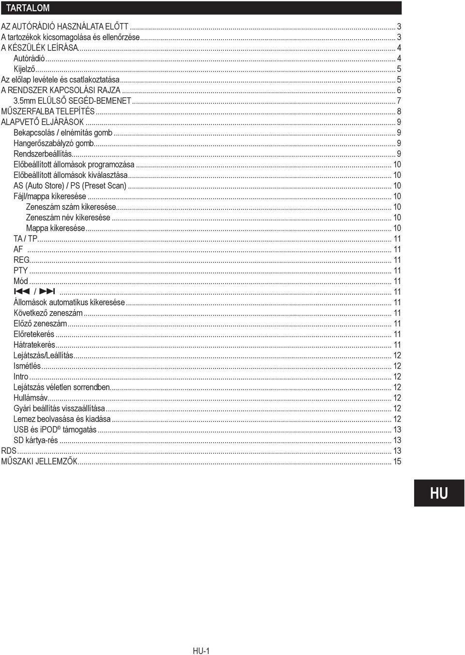 .. 9 Előbeállított állomások programozása... 10 Előbeállított állomások kiválasztása... 10 AS (Auto Store) / PS (Preset Scan)... 10 Fájl/mappa kikeresése... 10 Zeneszám szám kikeresése.