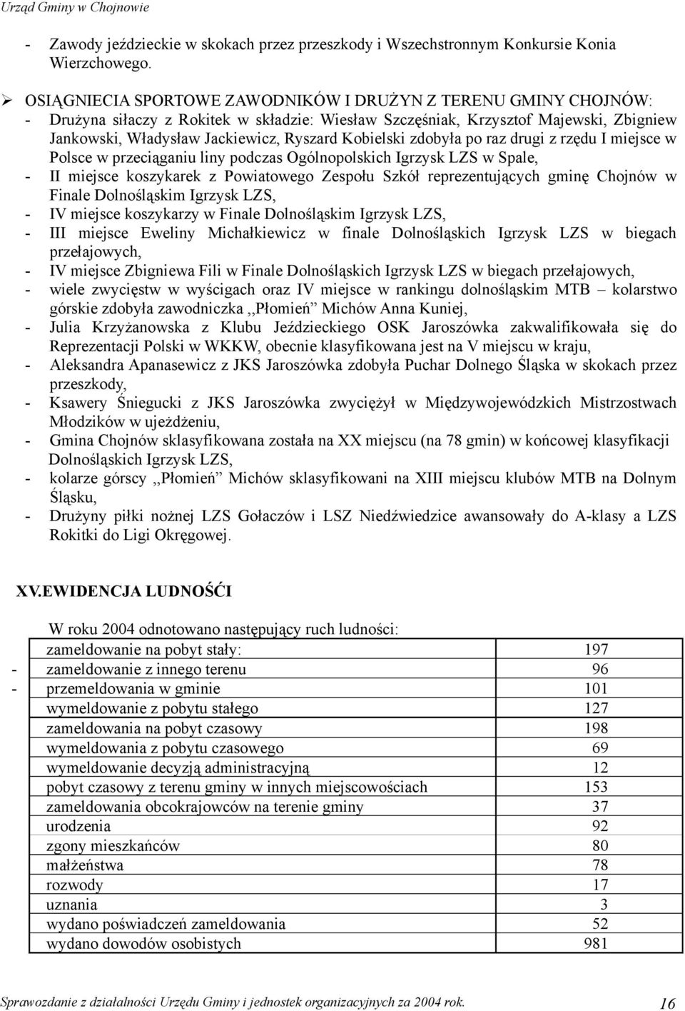 Kobielski zdobyła po raz drugi z rzędu I miejsce w Polsce w przeciąganiu liny podczas Ogólnopolskich Igrzysk LZS w Spale, - II miejsce koszykarek z Powiatowego Zespołu Szkół reprezentujących gminę