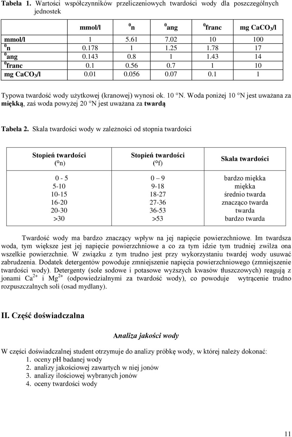 Skala twardości wody w zależności od stopnia twardości Stopień twardości ( n) 0-5 5-0 0-5 6-20 20-30 >30 Stopień twardości ( f) 0 9 9-8 8-27 27-36 36-53 >53 Skala twardości bardzo miękka miękka