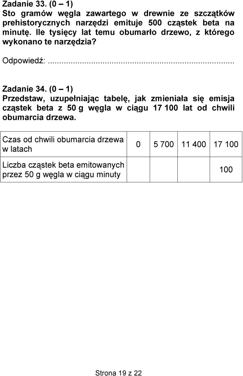 Ile tysięcy lat temu obumarło drzewo, z którego wykonano te narzędzia? Odpowiedź:... Zadanie 34.