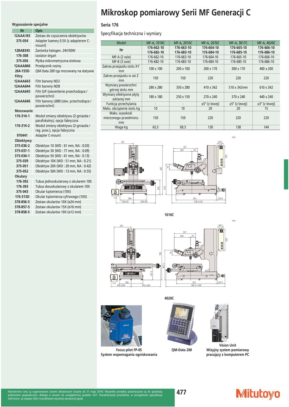 wysokość mierzonego przedmiotu Waga kg MF-A, 1010C 176-662-10 176-682-10 176-662-10 176-682-10 MF-A, 2010C 176-663-10 176-683-10 176-663-10 176-683-10 MF-A, 2070C 176-664-10 176-684-10 176-664-10