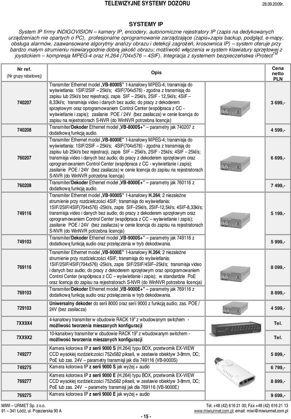 włczenia w system klawiatury sprztowej z joystickiem kompresja MPEG-4 oraz H.264 (704x576 4SIF).