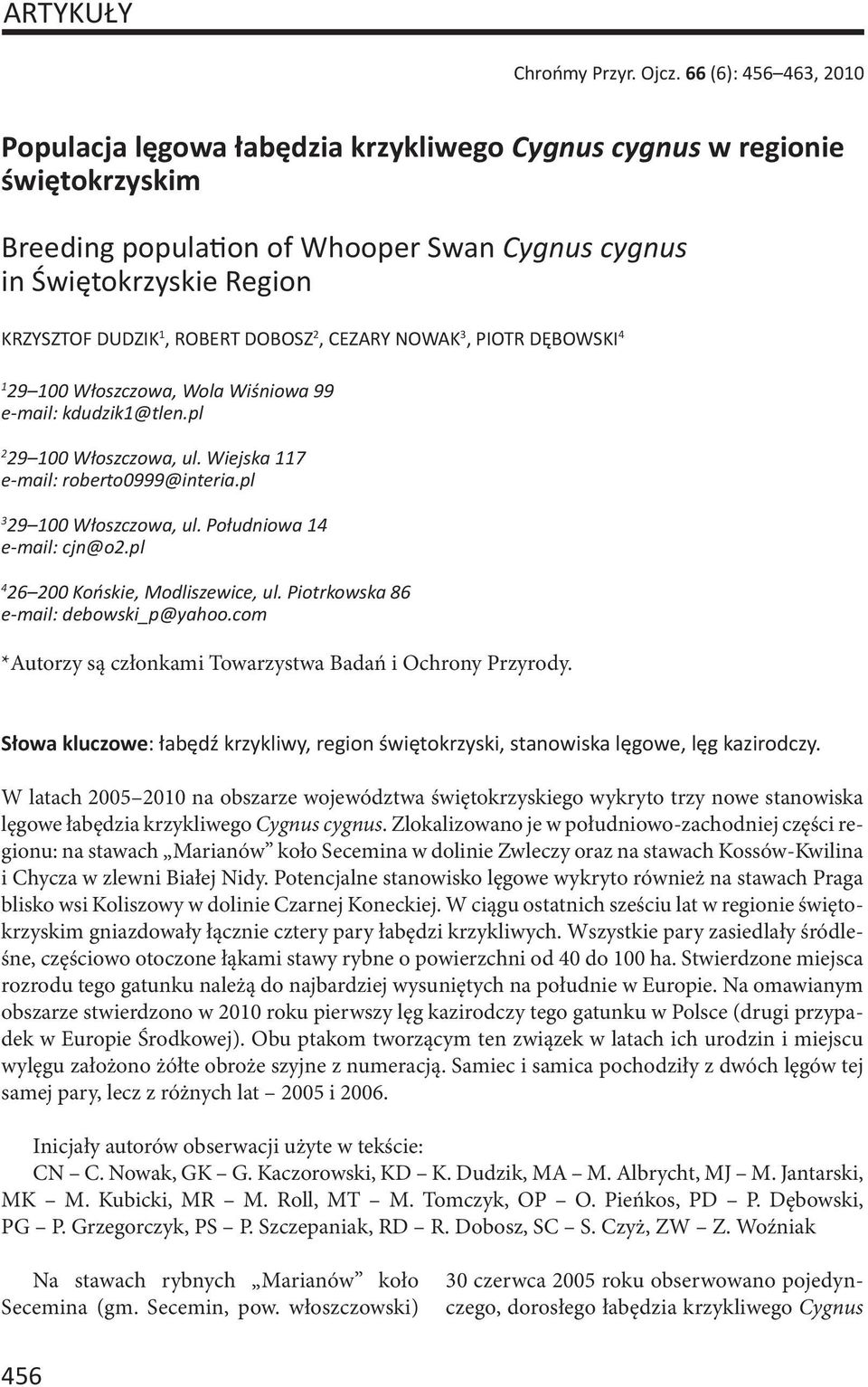 ROBERT DOBOSZ 2, CEZARY NOWAK 3, PIOTR DĘBOWSKI 4 1 29 100 Włoszczowa, Wola Wiśniowa 99 e-mail: kdudzik1@tlen.pl 2 29 100 Włoszczowa, ul. Wiejska 117 e-mail: roberto0999@interia.