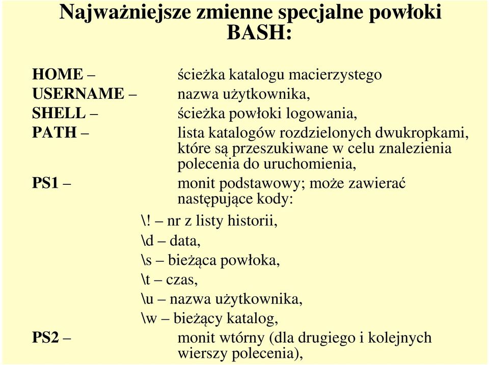 znalezienia polecenia do uruchomienia, monit podstawowy; może zawierać następujące kody: \!