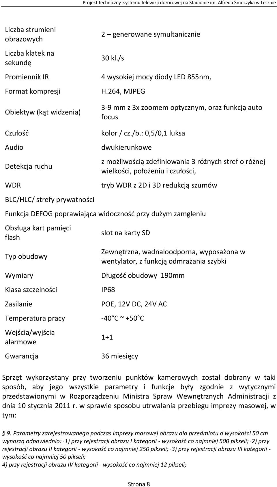 : 0,5/0,1 luksa dwukierunkowe z możliwością zdefiniowania 3 różnych stref o różnej wielkości, położeniu i czułości, tryb WDR z 2D i 3D redukcją szumów Funkcja DEFOG poprawiająca widoczność przy dużym