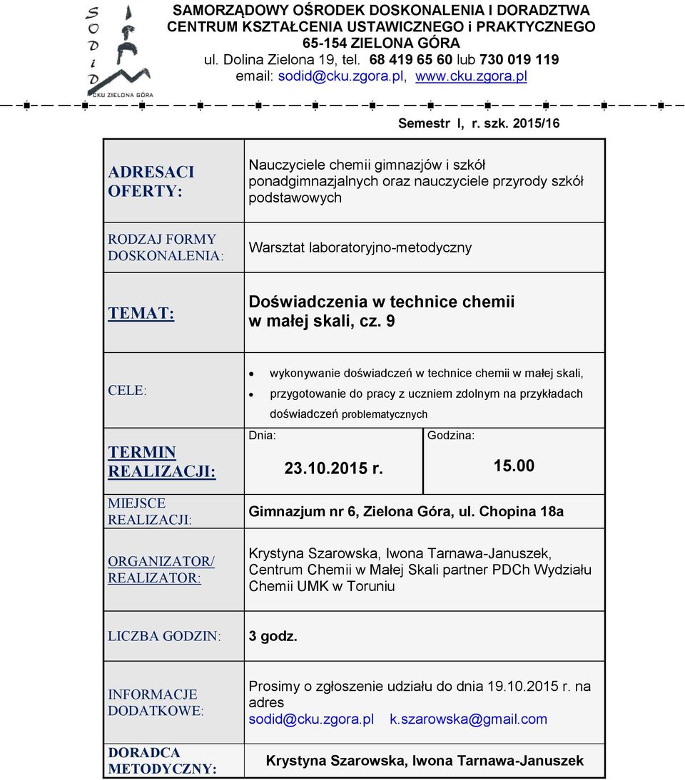 w technice chemii w małej skali, cz.