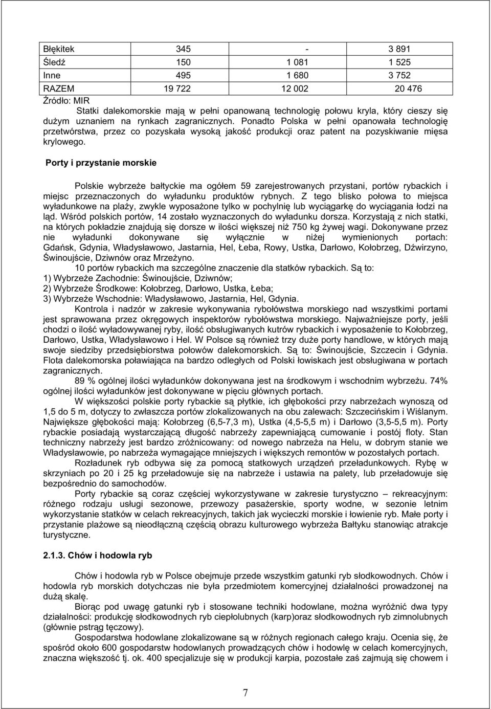 Porty i przystanie morskie Polskie wybrzee batyckie ma ogóem 59 zarejestrowanych przystani, portów rybackich i miejsc przeznaczonych do wyadunku produktów rybnych.