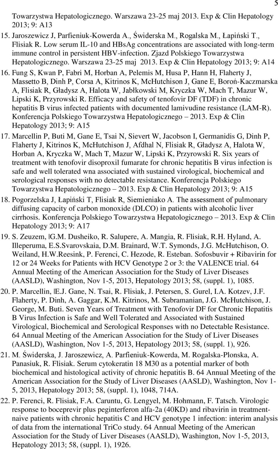 Exp & Clin Hepatology 2013; 9: A14 16.