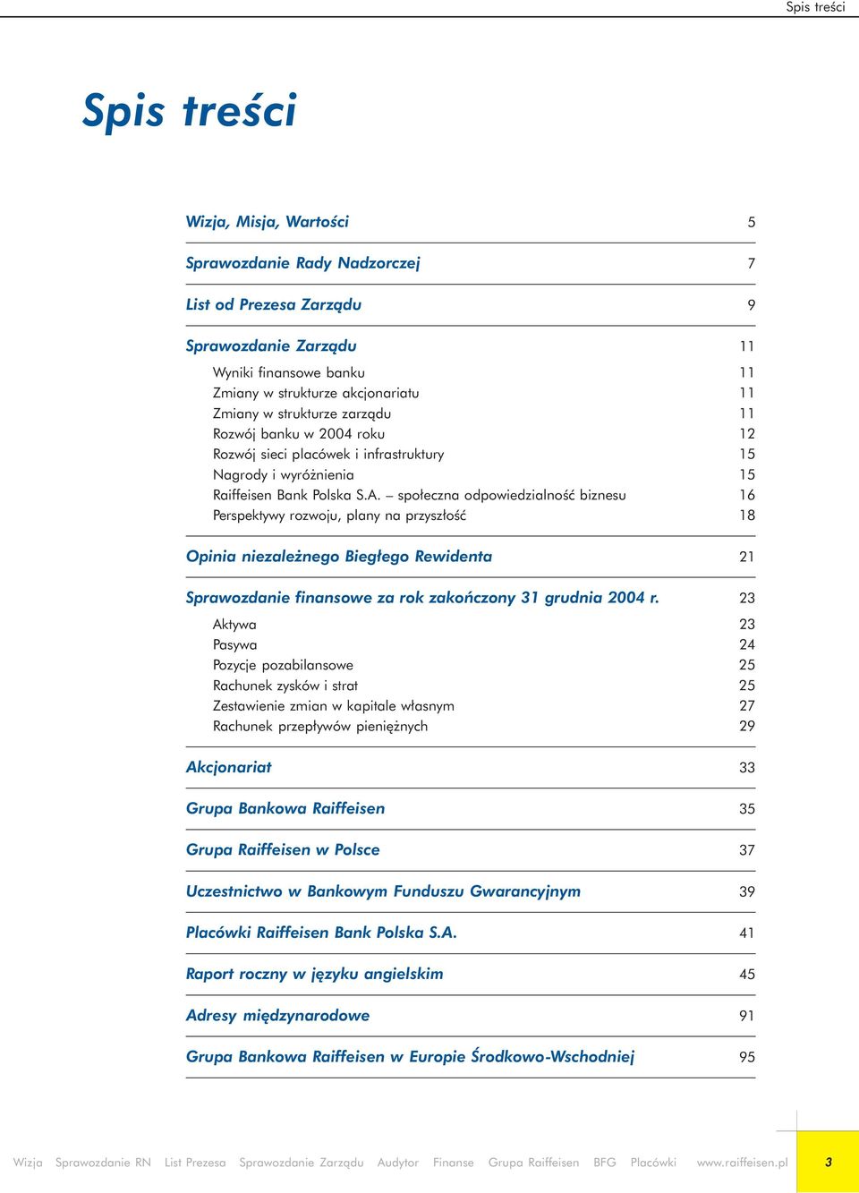 społeczna odpowiedzialność biznesu 16 Perspektywy rozwoju, plany na przyszłość 18 Opinia niezależnego Biegłego Rewidenta 21 Sprawozdanie finansowe za rok zakończony 31 grudnia 2004 r.