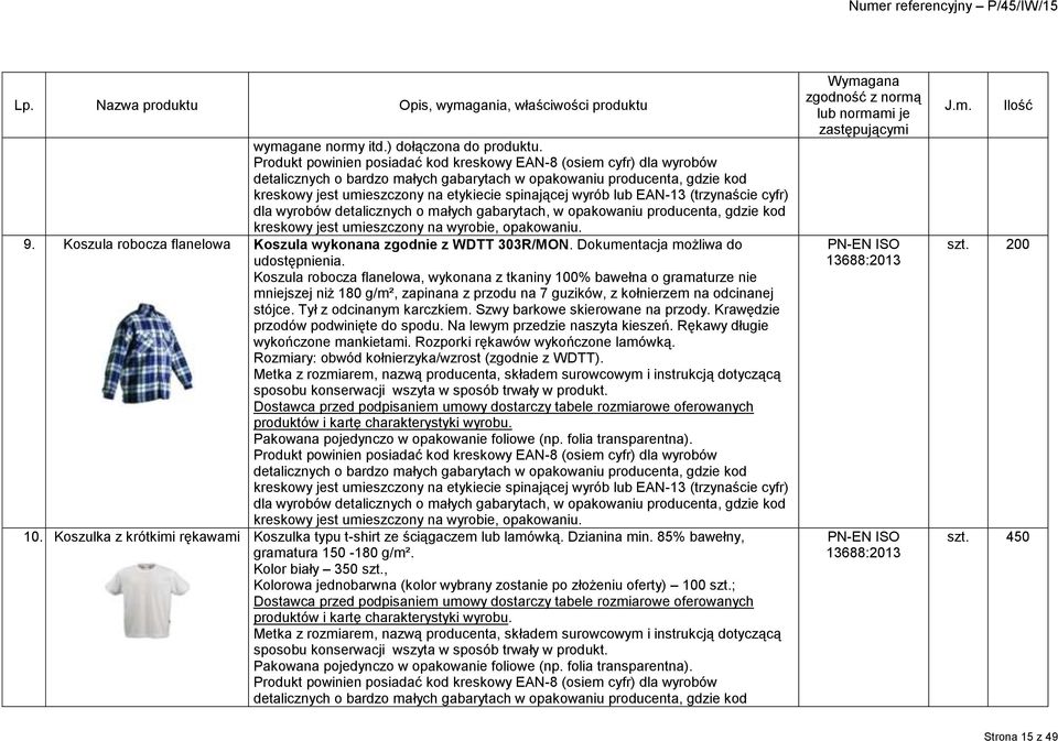 Koszula robocza flanelowa, wykonana z tkaniny 100% bawełna o gramaturze nie mniejszej niż 180 g/m², zapinana z przodu na 7 guzików, z kołnierzem na odcinanej stójce. Tył z odcinanym karczkiem.