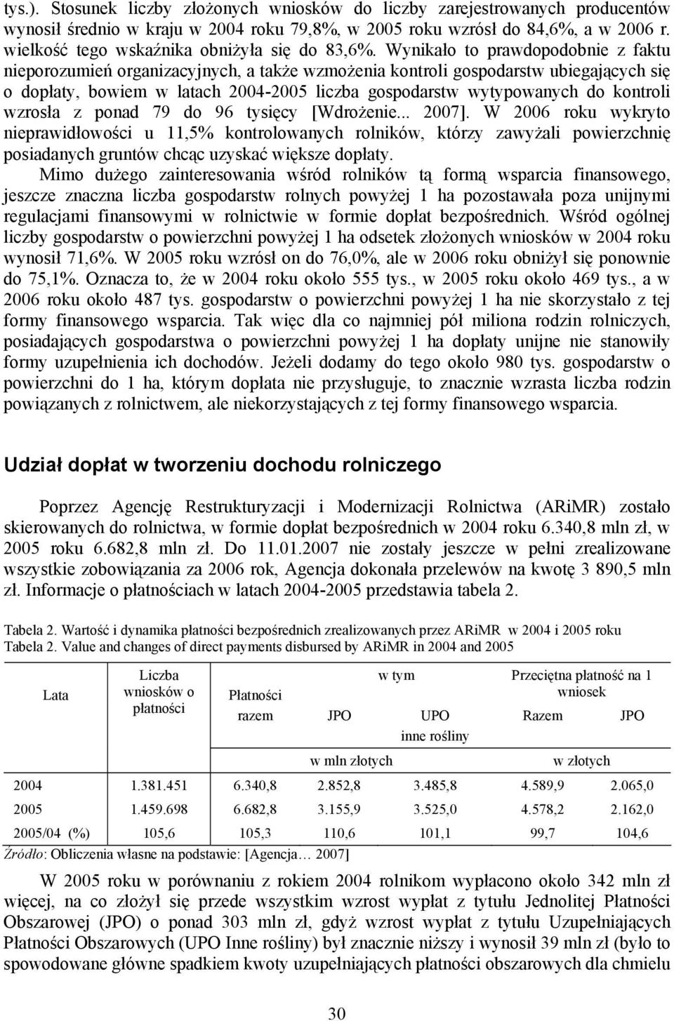 Wynikało to prawdopodobnie z faktu nieporozumień organizacyjnych, a także wzmożenia kontroli gospodarstw ubiegających się o dopłaty, bowiem w latach 2004-2005 liczba gospodarstw wytypowanych do