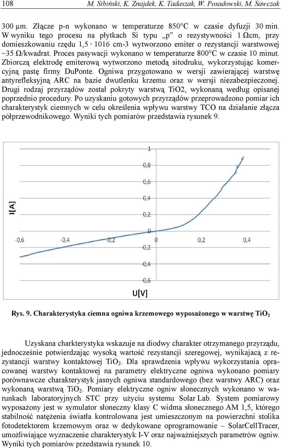 Proces pasywacji wykonano w temperaturze 800 C w czasie 10 minut. Zbiorczą elektrodę emiterową wytworzono metodą sitodruku, wykorzystując komercyjną pastę firmy DuPonte.