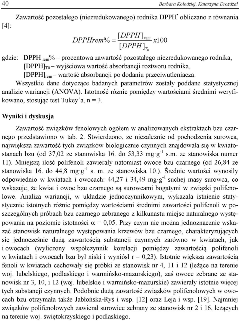 Wszystkie dane dotyczące badanych parametrów zostały poddane statystycznej analizie wariancji (ANOVA). Istotność różnic pomiędzy wartościami średnimi weryfikowano, stosując test Tukey a, n = 3.