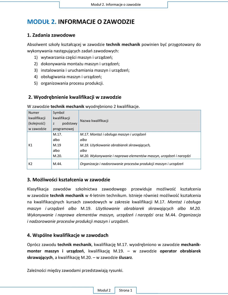 dokonywania montażu maszyn i urządzeń; 3) instalowania i uruchamiania maszyn i urządzeń; 4) obsługiwania maszyn i urządzeń; 5) organizowania procesu produkcji. 2.