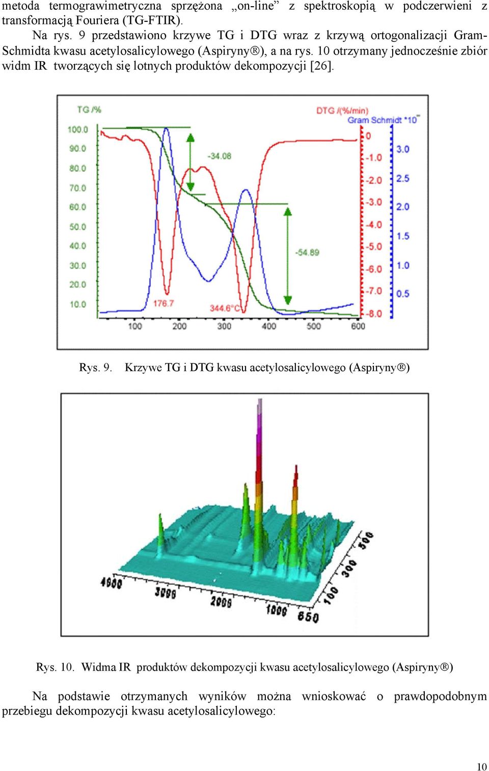 10 otrzymany jednocześnie zbiór widm IR tworzących się lotnych produktów dekompozycji [26]. Rys. 9.