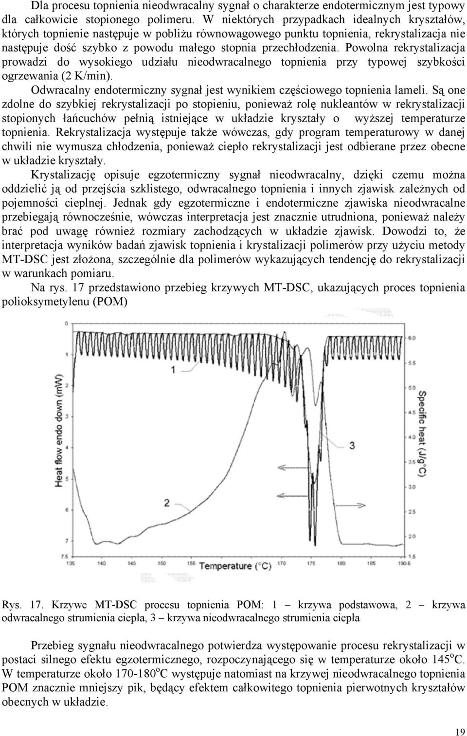 Powolna rekrystalizacja prowadzi do wysokiego udziału nieodwracalnego topnienia przy typowej szybkości ogrzewania (2 K/min). Odwracalny endotermiczny sygnał jest wynikiem częściowego topnienia lameli.