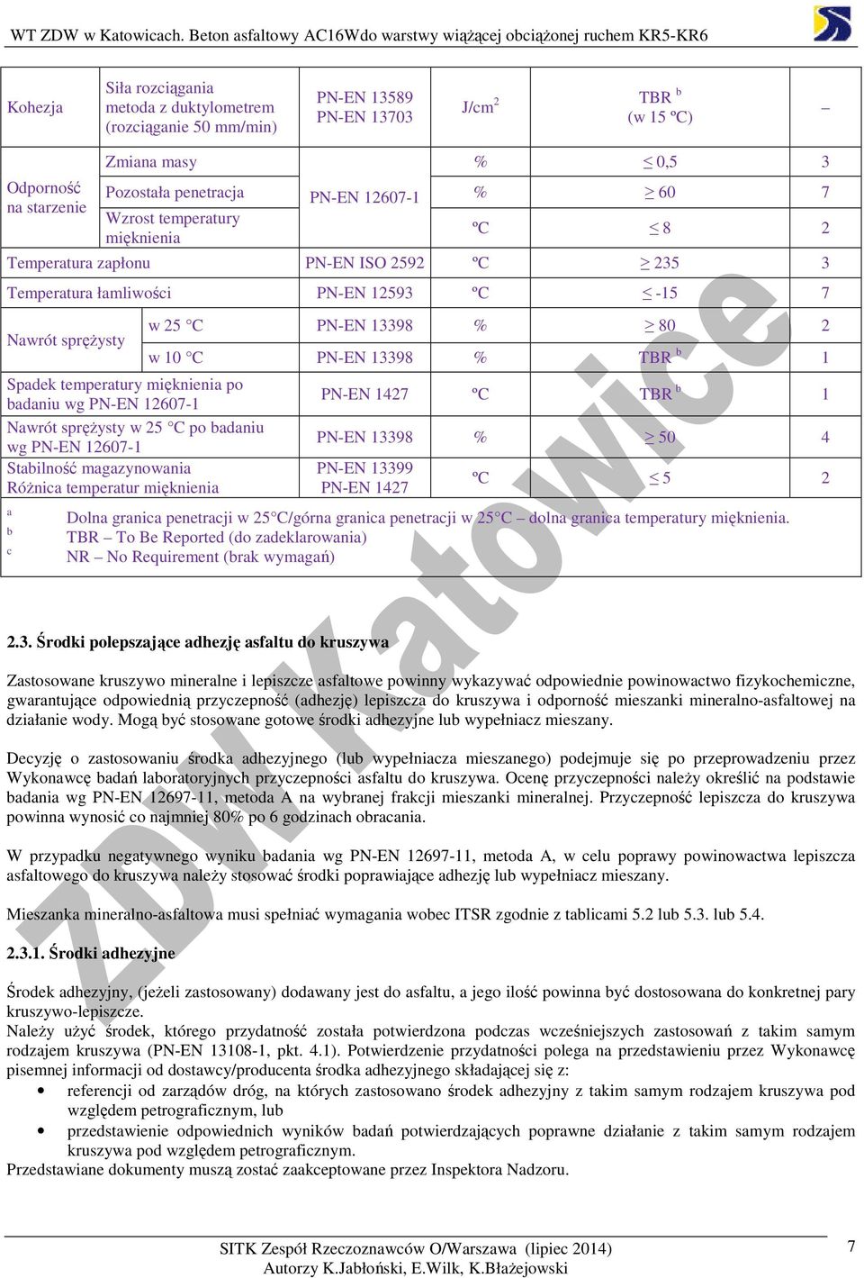 12607-1 Nawrót sprężysty w 25 C po badaniu wg PN-EN 12607-1 Stabilność magazynowania Różnica temperatur mięknienia a b c w 25 C PN-EN 13398 % 80 2 w 10 C PN-EN 13398 % TBR b 1 PN-EN 1427 ºC TBR b 1