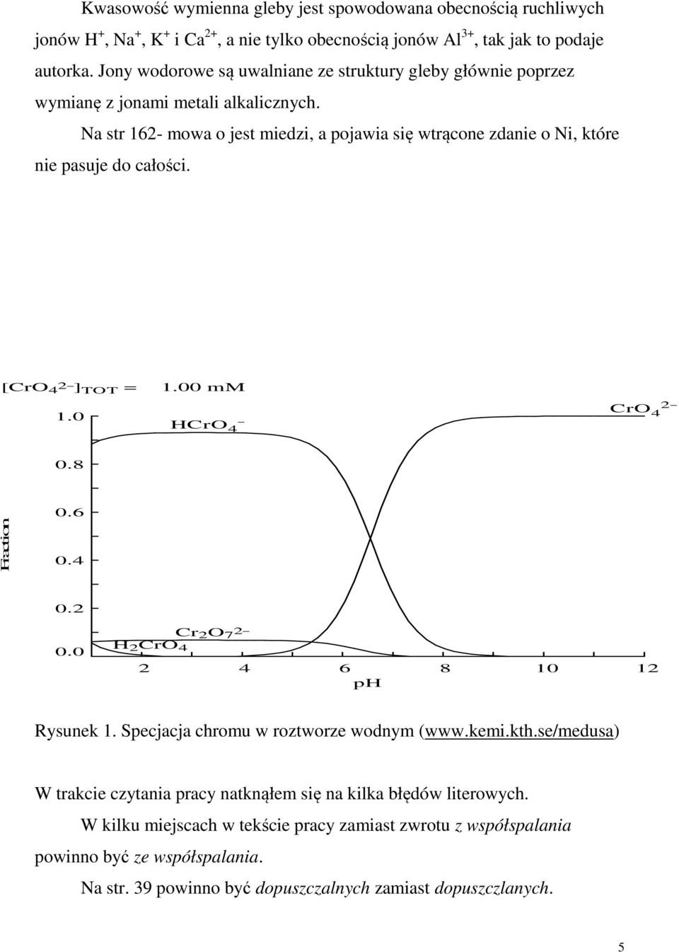 Na str 162- mowa o jest miedzi, a pojawia się wtrącone zdanie o Ni, które nie pasuje do całości. [CrO 4 2 ] TOT = 1.0 1.00 mm HCrO 4 CrO 4 2 0.
