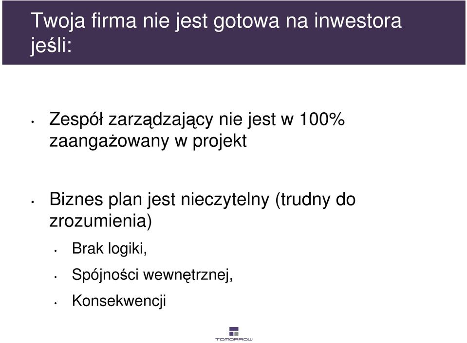 projekt Biznes plan jest nieczytelny (trudny do