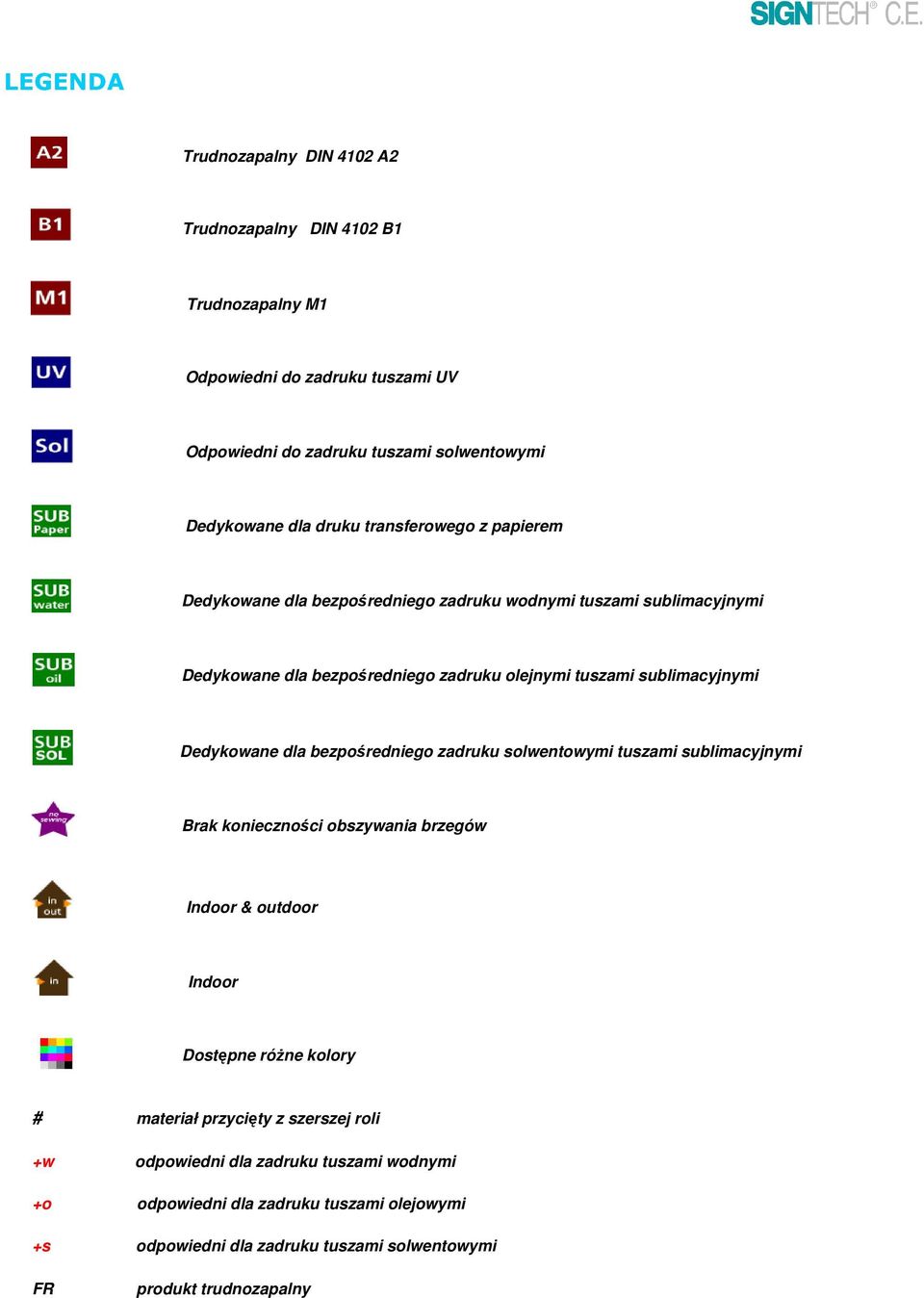 Dedykowane dla bezpośredniego zadruku solwentowyi tuszai subliacyjnyi Brak konieczności obszywania brzegów Indoor & outdoor Indoor Dostępne różne kolory # ateriał