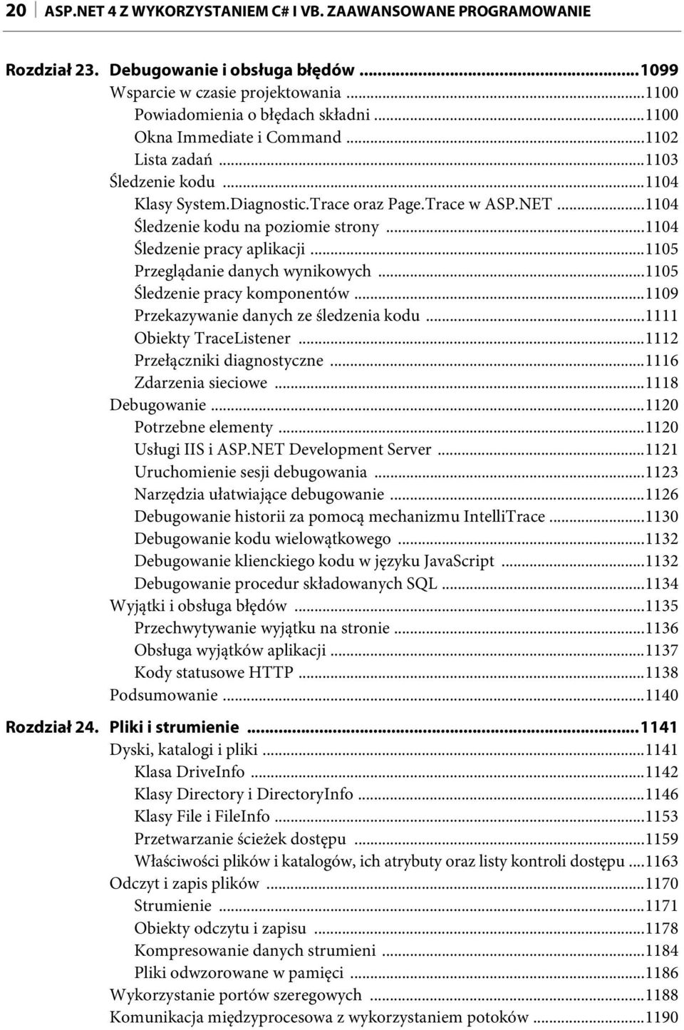 ..1104 Śledzenie pracy aplikacji...1105 Przeglądanie danych wynikowych...1105 Śledzenie pracy komponentów...1109 Przekazywanie danych ze śledzenia kodu...1111 Obiekty TraceListener.