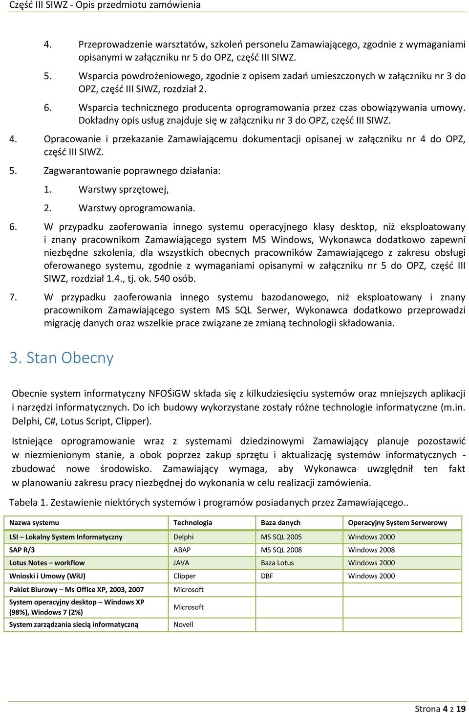 Wsparcia technicznego producenta oprogramowania przez czas obowiązywania umowy. Dokładny opis usług znajduje się w załączniku nr 3 do OPZ, część III SIWZ. 4.