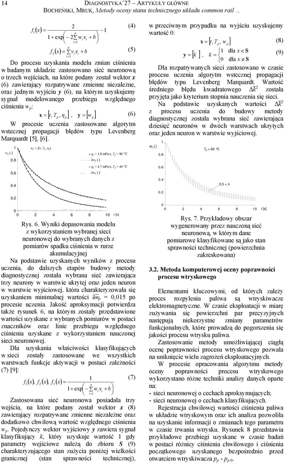 uzyskujemy sygnał modelowanego rzebegu względnego cśnena w : (6) W rocese uczena zastosowano algorytm wstecznej roagacj błędów tyu Levenberg Marquardt [5], [6].