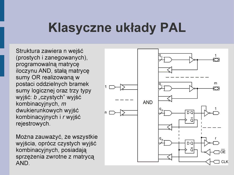 czystych wyjść kombinacyjnych, m dwukierunkowych wyjść kombinacyjnych i r wyjść rejestrowych.