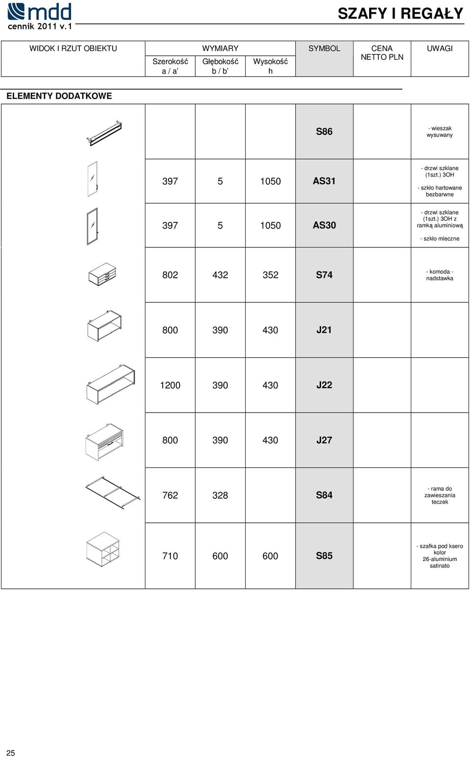 ) 3OH z ramką aluminiową - szkło mleczne 802 432 352 S74 - komoda - nadstawka 800 390 430 J21 1200