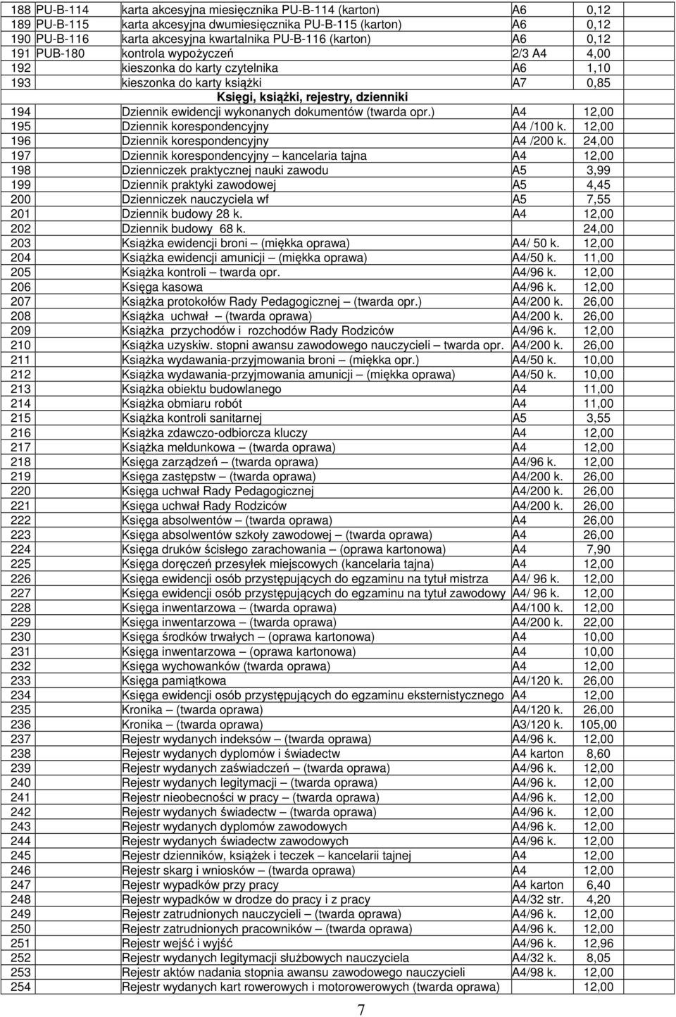 wykonanych dokumentów (twarda opr.) 12,00 195 Dziennik korespondencyjny /100 k. 12,00 196 Dziennik korespondencyjny /200 k.