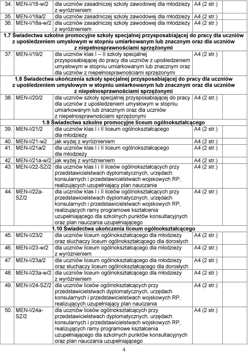 7 Świadectwa szkolne promocyjne szkoły specjalnej przysposabiającej do pracy dla uczniów z upośledzeniem umysłowym w stopniu umiarkowanym lub znacznym oraz dla uczniów z niepełnosprawnościami