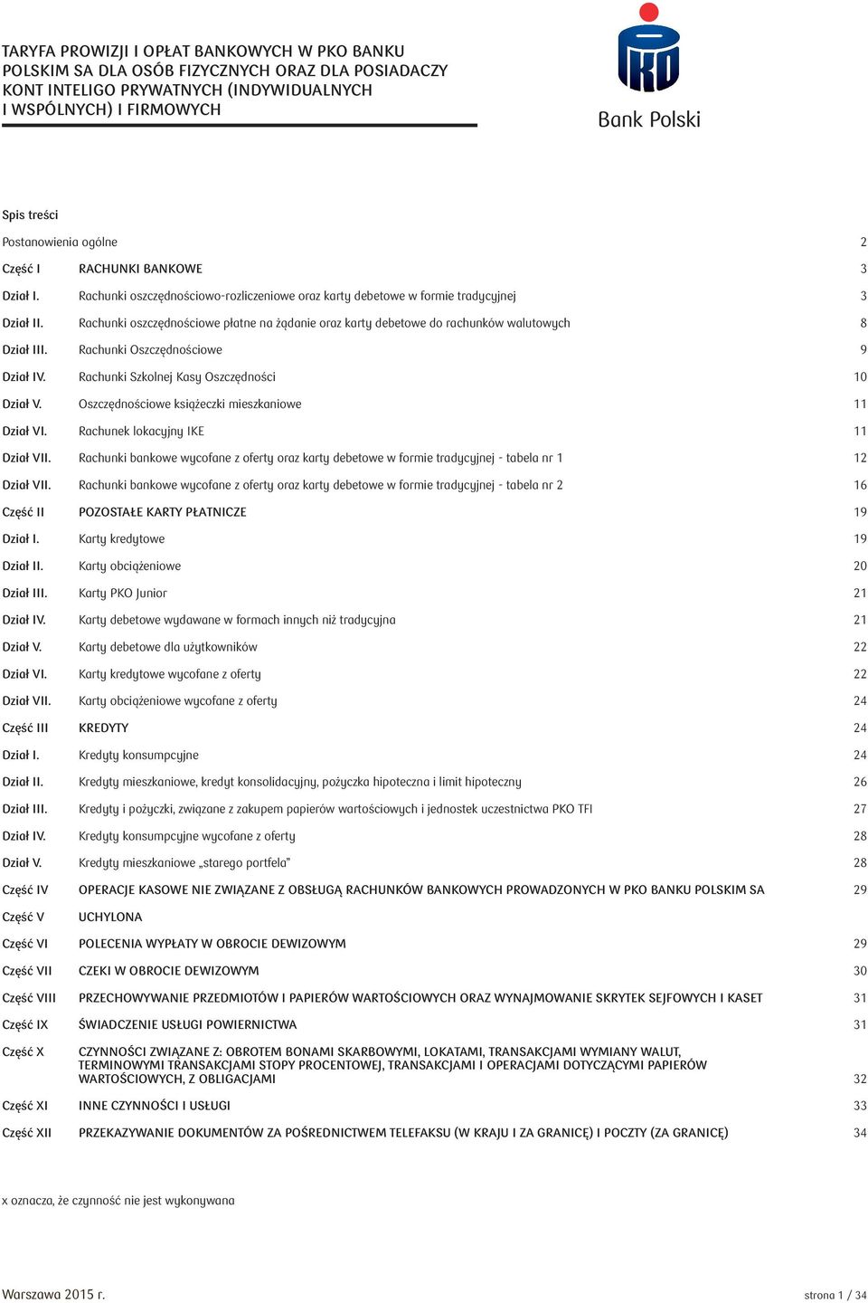 Rachunki oszczędnościowe płatne na żądanie oraz karty debetowe do rachunków walutowych 8 Dział III. Rachunki Oszczędnościowe 9 Dział IV. Rachunki Szkolnej Kasy Oszczędności 10 Dział V.