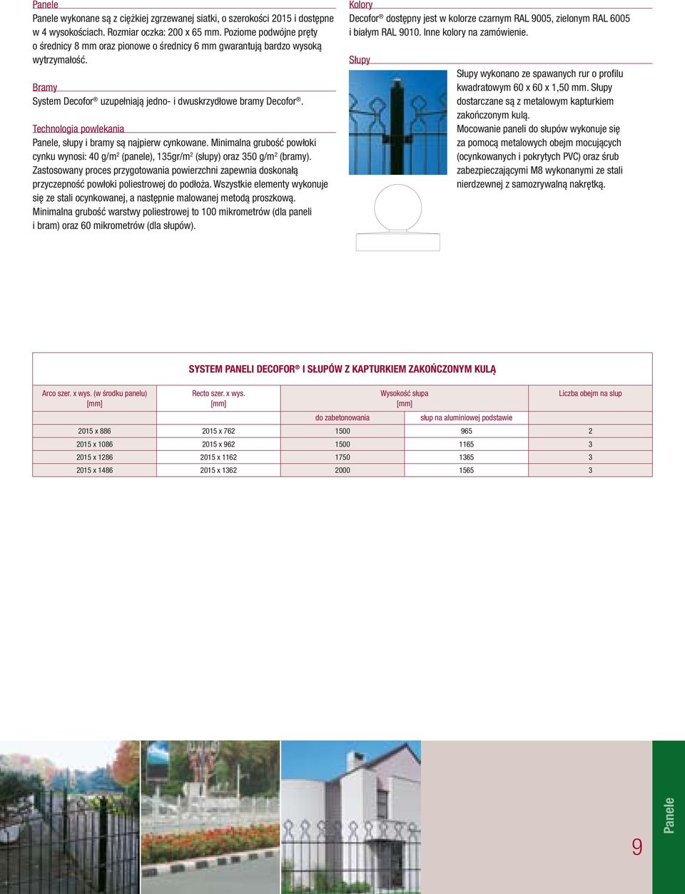 Technologia powlekania Panele, słupy i bramy są najpierw cynkowane. Minimalna grubość powłoki cynku wynosi: 40 g/m 2 (panele), 13gr/m 2 (słupy) oraz 30 g/m 2 (bramy).