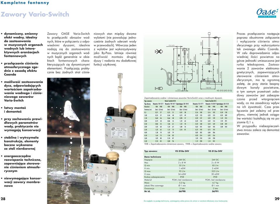 zachowaniu prawidłowych parametrów wody, praktycznie nie wymagają konserwacji stabilna i wytrzymała konstrukcja, elementy boczne wykonane ze stali nierdzewnej Zawory OASE Vario-Switch to przełączniki