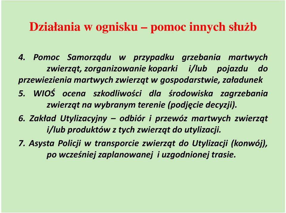 w gospodarstwie, załadunek 5. WIOŚ ocena szkodliwości dla środowiska zagrzebania zwierząt na wybranym terenie(podjęcie decyzji).