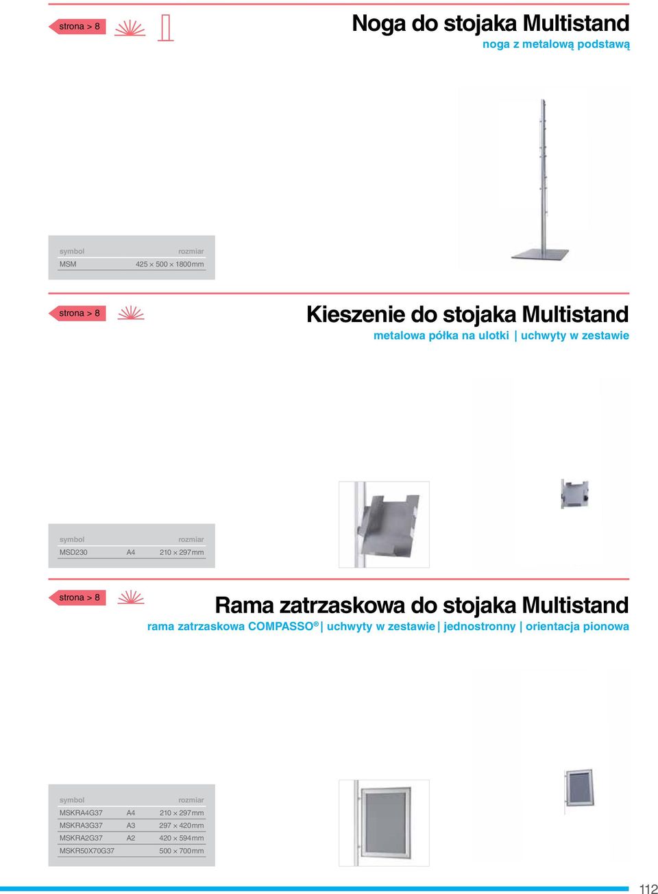 strona > 8 Rama zatrzaskowa do stojaka Multistand rama zatrzaskowa Compasso uchwyty w zestawie jednostronny