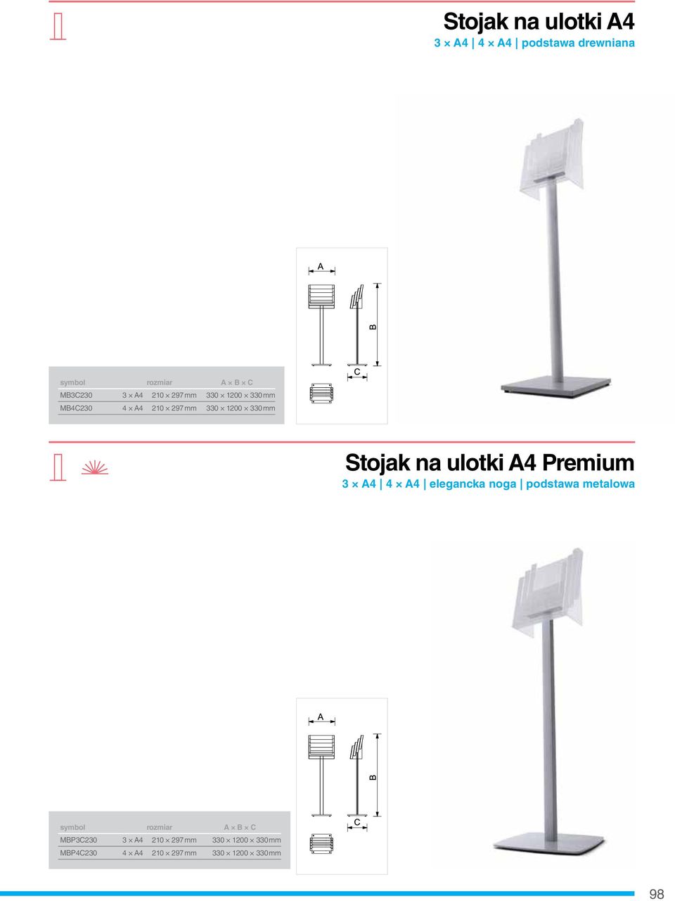 Premium 3 A4 4 A4 elegancka noga podstawa metalowa symbol rozmiar A B C