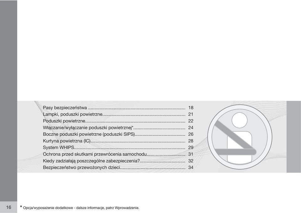 .. 26 Kurtyna powietrzna (IC)... 28 System WHIPS... 29 Ochrona przed skutkami przewrócenia samochodu.