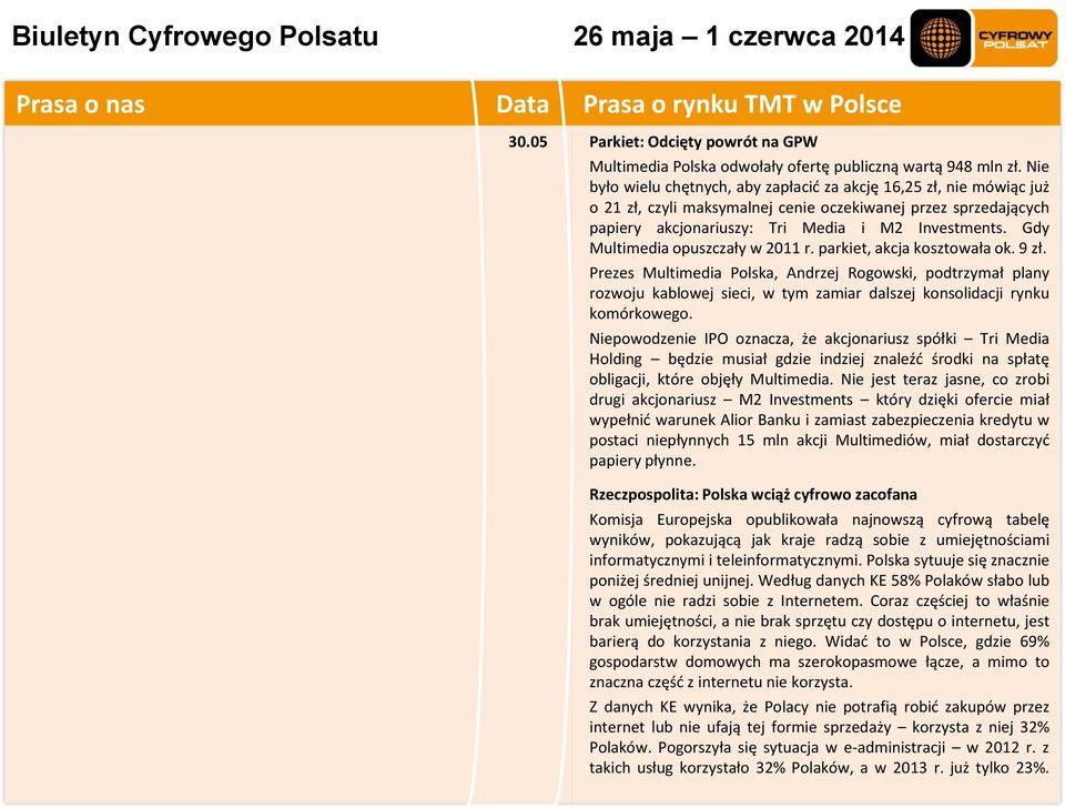 Gdy Multimedia opuszczały w 2011 r. parkiet, akcja kosztowała ok. 9 zł.