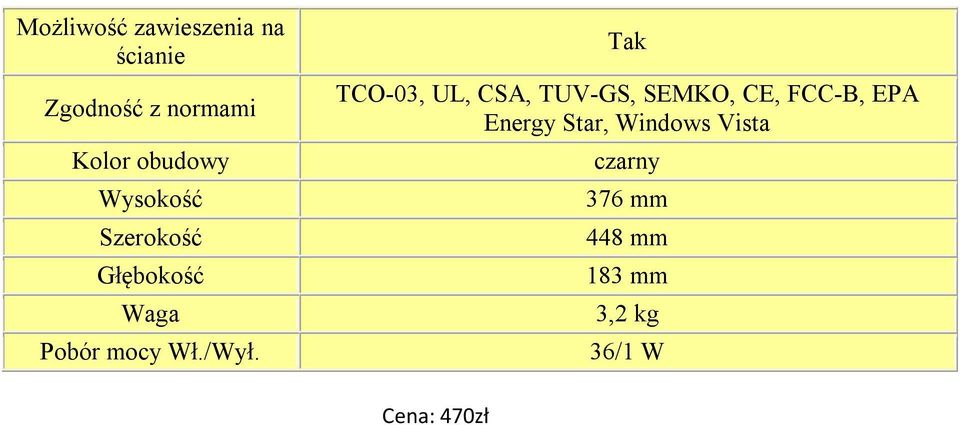 Tak TCO-03, UL, CSA, TUV-GS, SEMKO, CE, FCC-B, EPA Energy